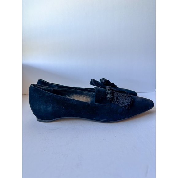 Stuart Weitzman Tassatrio Loafers Black Suede Tassled Classic Flats - Picture 5 of 8